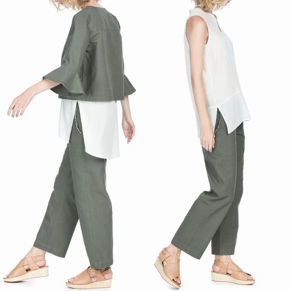 NWT Leo & Sage Olive Green Chino Crop Pants Fray 2 - Picture 5 of 13